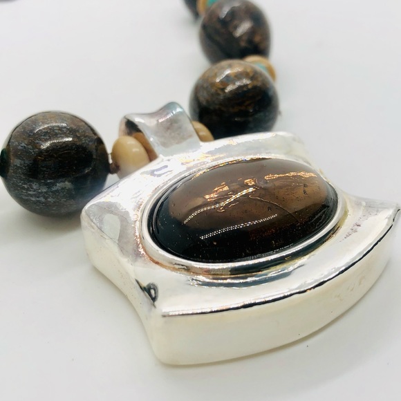 Vintage Simon Sebbag Designer Silver Turquoise Stone Necklace RARE - Picture 13 of 17